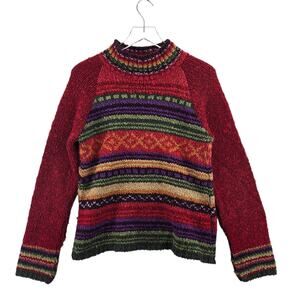 Vintage Relais Sweater Womens Small Multicolored Striped Red Southwestern